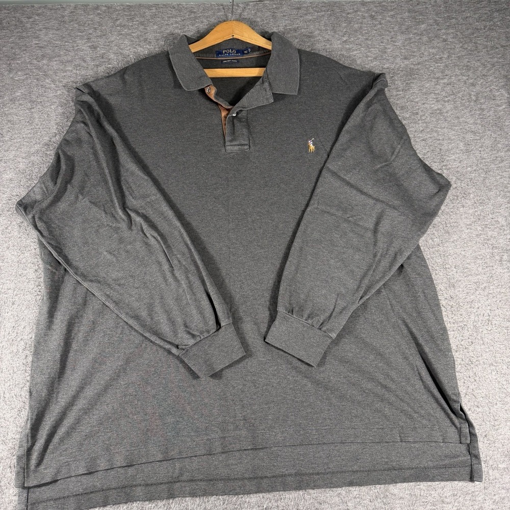 Polo Ralph Lauren Polo Shirt Mens 2XLT Gray Pima Soft Touch Long Sleeve Big Tall